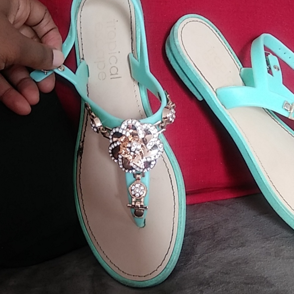 Mint green embellished thong sandal